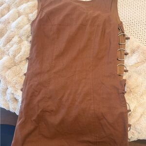 Sleeveless Brown Dress with Side Ring Detail- Pants Store